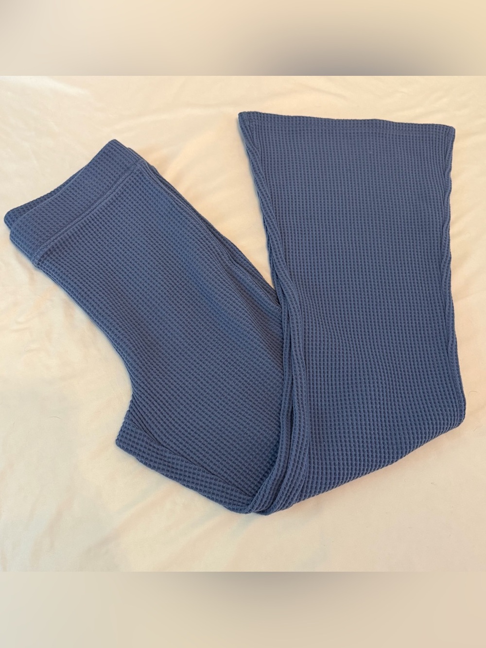 Aerie Waffle Knit Flare Lounge Pants Blue High Rise Travel Thermal Size Large